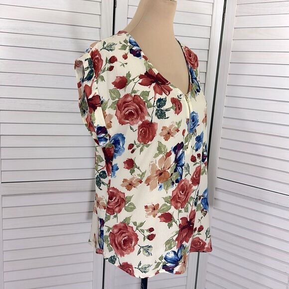 Tovia Floral V-Neck Women's Top Size XL Y2K Short Sleeves - Picture 5 of 10
